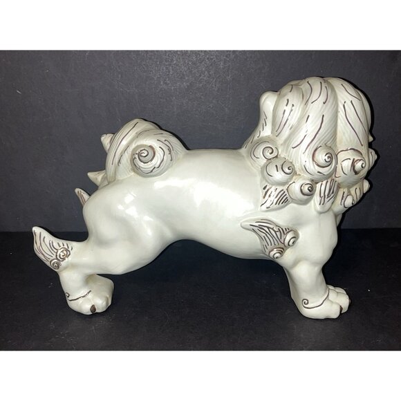 Vtg Foo Dog Japan White Gold Temple Lion Porcelain Asian 8x12" - Picture 5 of 9